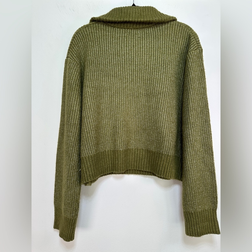 Jessica Simpson | Olive Green Half Zip Rib Knit Cropped Sweater Size XL - Picture 6 of 9